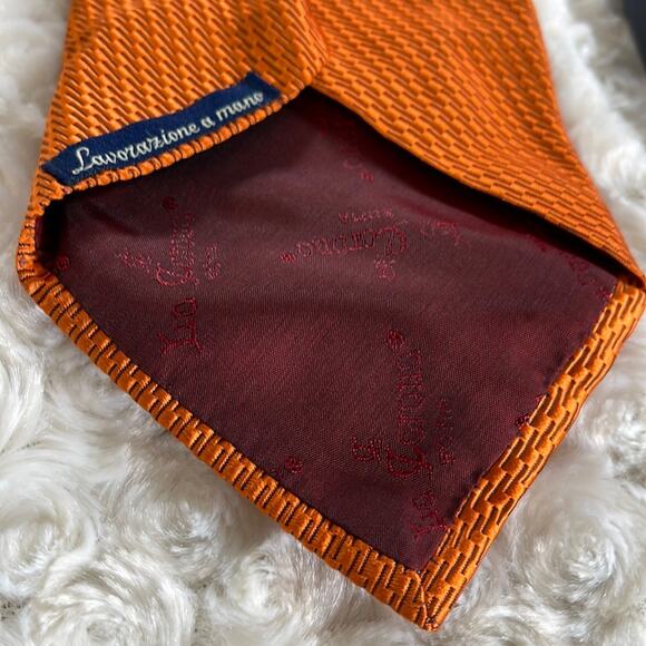 La Corona Roma  Men’s Silk Tie Orange Made in Italy - Picture 5 of 7